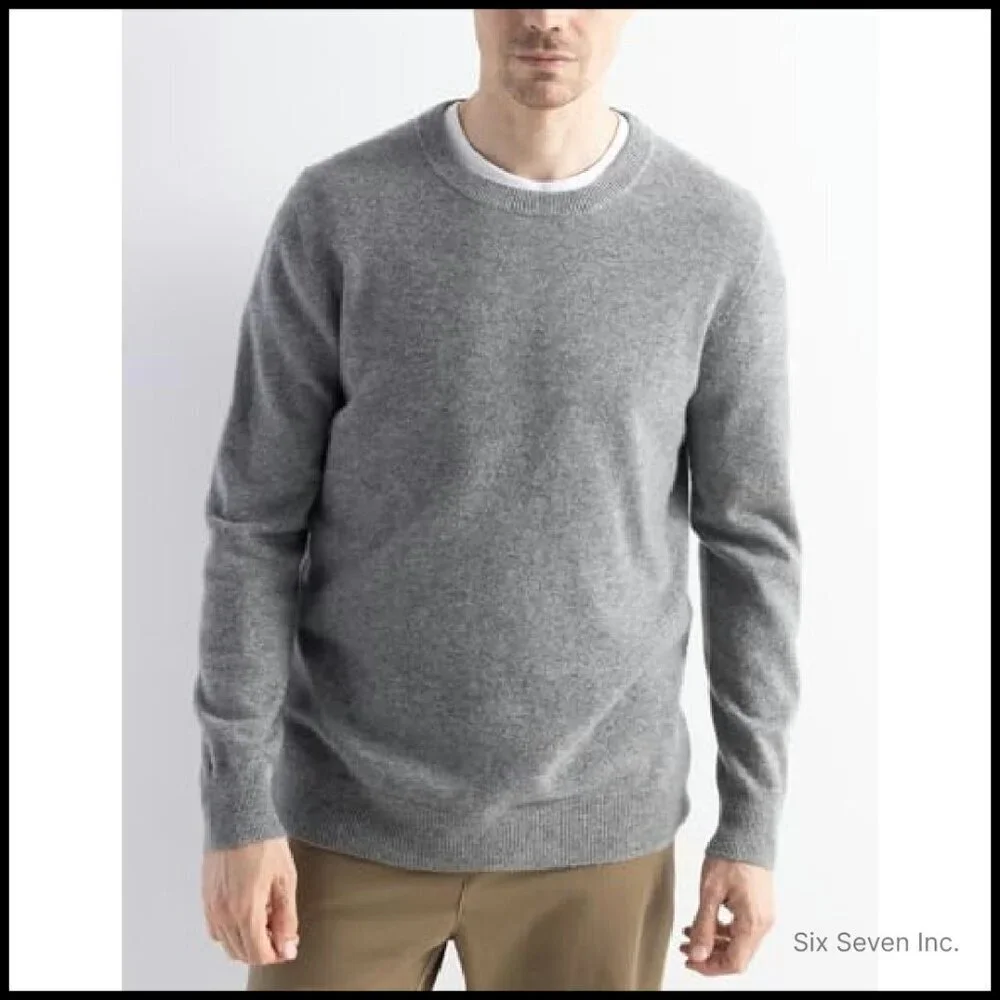 Men's 100% Merino Wool Sweater Seamless Knit Crew Neck Classic Elegant
